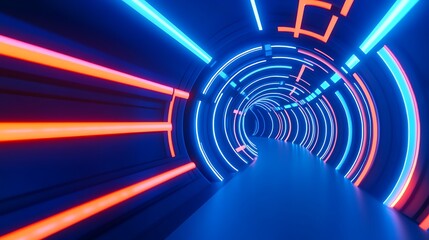 Poster - Neon lights tunnel, abstract background