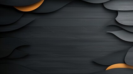Poster - Creative abstract design featuring black and orange elements on wooden planks digital art modern aesthetic studio environment artistic viewpoint graphic concept