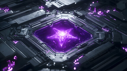 Poster - Futuristic technology core with glowing star, abstract cyberspace digital concept art