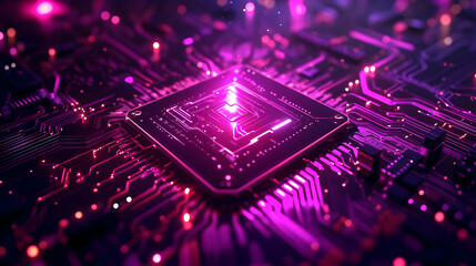 Poster - Futuristic Technology, High-Tech Circuit Board with Glowing Purple Electronic Components