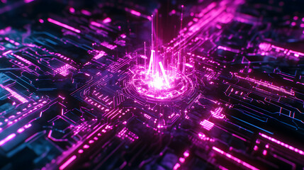 Poster - Futuristic circuit board with glowing light effects enhancing its advanced technology