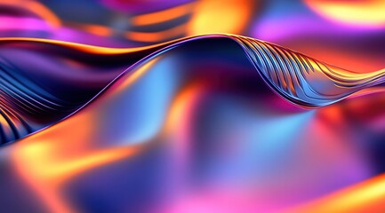 Poster - Vibrant Hues Flowing Dynamically Across a Shiny Surface, Abstract Colorful Wave Design with Iridescent Shimmer, Futuristic Digital Art