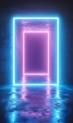 Poster - Neon portal illuminated perspective, abstract glowing background concept for future space