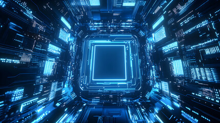 Poster - Futuristic technology background with glowing circuit board and data processing