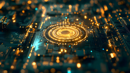 Poster - Technological Advancement, Close-up of a Modern Circuit Board with Glowing Elements