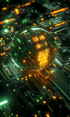 Poster - Futuristic technology circuit board sphere with glowing elements for innovation