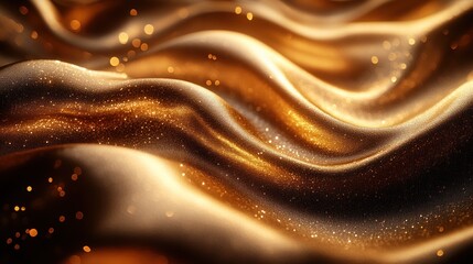 Golden fabric waves, bokeh background, luxury texture
