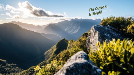 Poster - The mountains are covered in lush green foliage and the sky is clear and bright