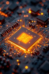 Canvas Print - Intricately detailed glowing microchip surrounded by futuristic circuitry