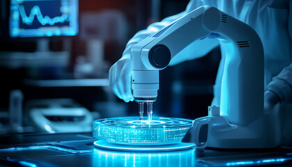 Poster - Robotic arm conducting precise surgery in high tech medical environment