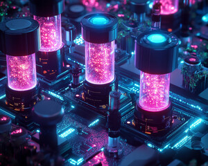 Aufkleber - futuristic technology with glowing containers and circuit board details