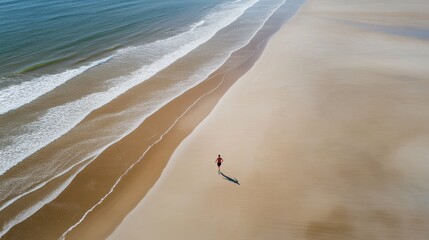 Poster - A person is walking on a beach with the ocean in the background