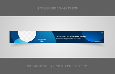 Wall Mural - leaderboard 728x90 template banner design with abstract background for promotion website social media 