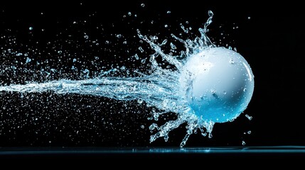 Poster - high-speed photograph of a water balloon bursting, capturing the water droplets suspended in midair 