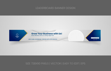 Wall Mural - leaderboard 728x90 template banner design with abstract background for promotion website social media 