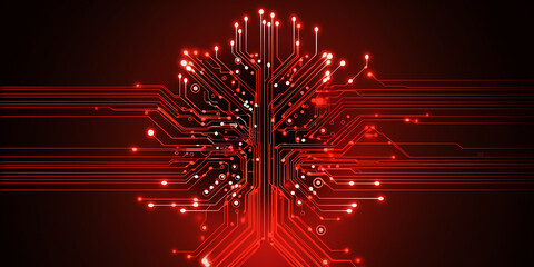 Wall Mural - Abstract Red Circuit Board