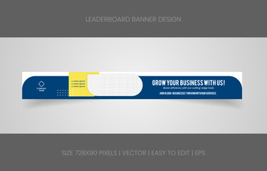 Wall Mural - leaderboard 728x90 template banner design with abstract background for promotion website social media 