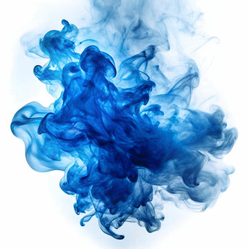 Abstract Blue Smoke Swirls in Fluid Dynamic Motion on white background
