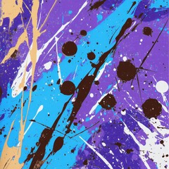 Aufkleber - Abstract Expressionism: A Vibrant Dance of Purple, Blue, and Brown Paint Splatters on Canvas