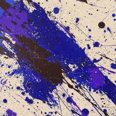 Poster - Abstract Expressionism in Blue, Purple and Brown: A Dynamic Splatter Painting on Off-White Canvas 
