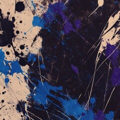 Aufkleber - Abstract Expressionism: Dynamic Splatters and Textured Contrasts in Shades of Blue, Purple, and Beige on Dark Background