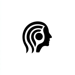 Poster - Abstract Head Profile with Wavy Lines and Integrated Circle, Illustrative Vector Design for Modern Logo