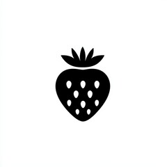 Poster - Simple Black and White Strawberry Icon with Stem, Ideal for Designs and Projects Focused on Minimalism