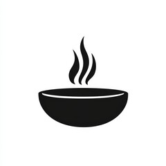 Poster - Steaming Hot Dish: Simple Black and White Icon of a Bowl with Rising Vapor Indicating Freshly Cooked or Hot Food