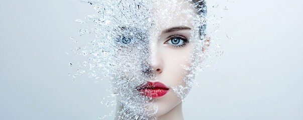 Poster - a person s face gradually shifting into a crystalline structure, light refracting through their transforming skin, a dreamlike balance of human and mineral, ultra-realistic lighting, surreal portrait