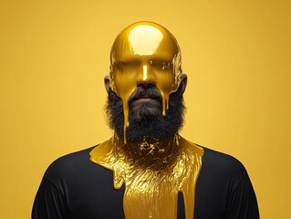 Poster - a human silhouette melting into a pool of liquid gold, the transformation caught in an elegant, fluid moment, surreal beauty, highly detailed metallic textures, dramatic lighting