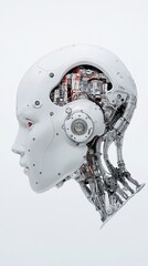 Poster - a humanoid robot whose form flows between mechanical and organic, seamless transition from metal to skin, high-tech cybernetic details, ultra-realistic portrait