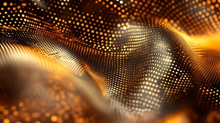 Poster - A golden fabric with a dotted texture shows flowing waves
