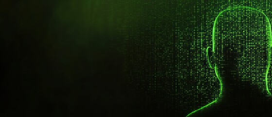 Poster - Silhouette of a person against a digital green matrix background