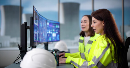 Poster - Worker Supervises Nuclear Power Plant Operations