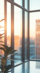 Poster - Modern office interior with sunset view and plant