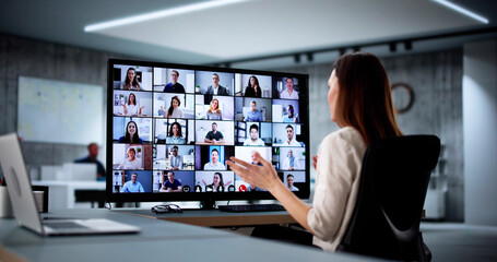Poster - Female HR professional conducting online video conference
