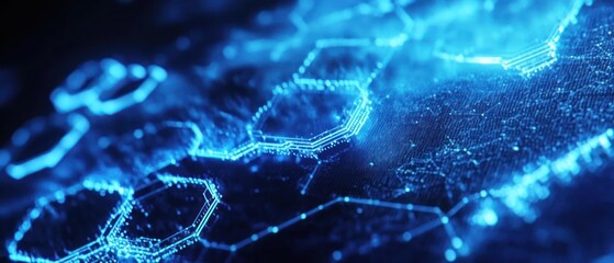 Poster - Abstract digital representation of interconnected hexagons and data flow