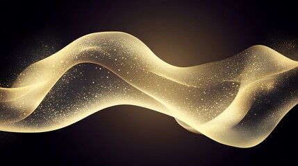 Poster - Abstract golden waves and sparkling particles flow on black background