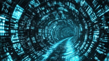 Poster - Futuristic digital tunnel with glowing blue lines