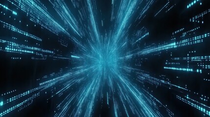 Poster - Futuristic data stream with glowing blue particles