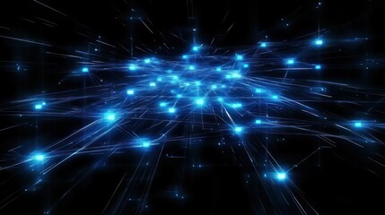 Poster - Abstract digital background with glowing blue lines and particles