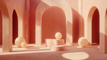 Poster - geometric shapes reside within an architectural space of arches