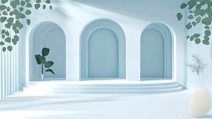 Poster - A Light Blue Scene Displaying Arches and Plants in a Modern Setting