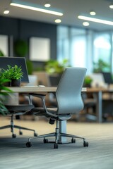 Poster - Modern office workspace with plants and technology