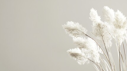 Poster - Simple image of white pampas grass with soft lighting and grey background