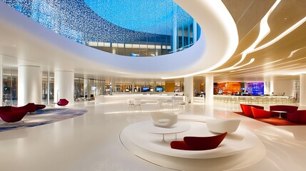 Poster - Modern Futuristic Hotel Interior with Elegant Design and Lighting