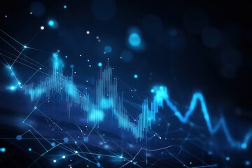 Poster - Abstract digital financial chart with blue lights