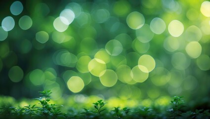 Poster - Green foliage with blurred bokeh effect in soft natural light creating an abstract background for nature themes