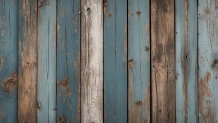 Poster - Wooden wall texture with distressed blue and brown planks showing natural grain and imperfections in surface design.