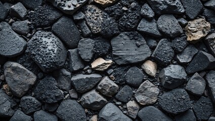 Poster - Dark textured stones and rocks background with varying shapes and sizes in black and gray tones